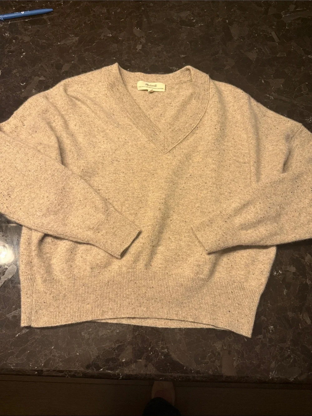 Madewell Women's V-Neck Sweater in Heathered Beige